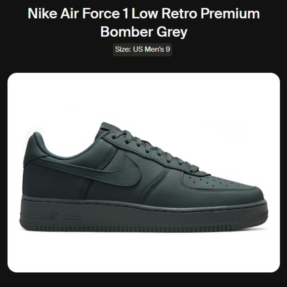 Size 9M / 10.5W - Nike Air Force 1 Low Retro Premium Bomber Grey - IM3078-002